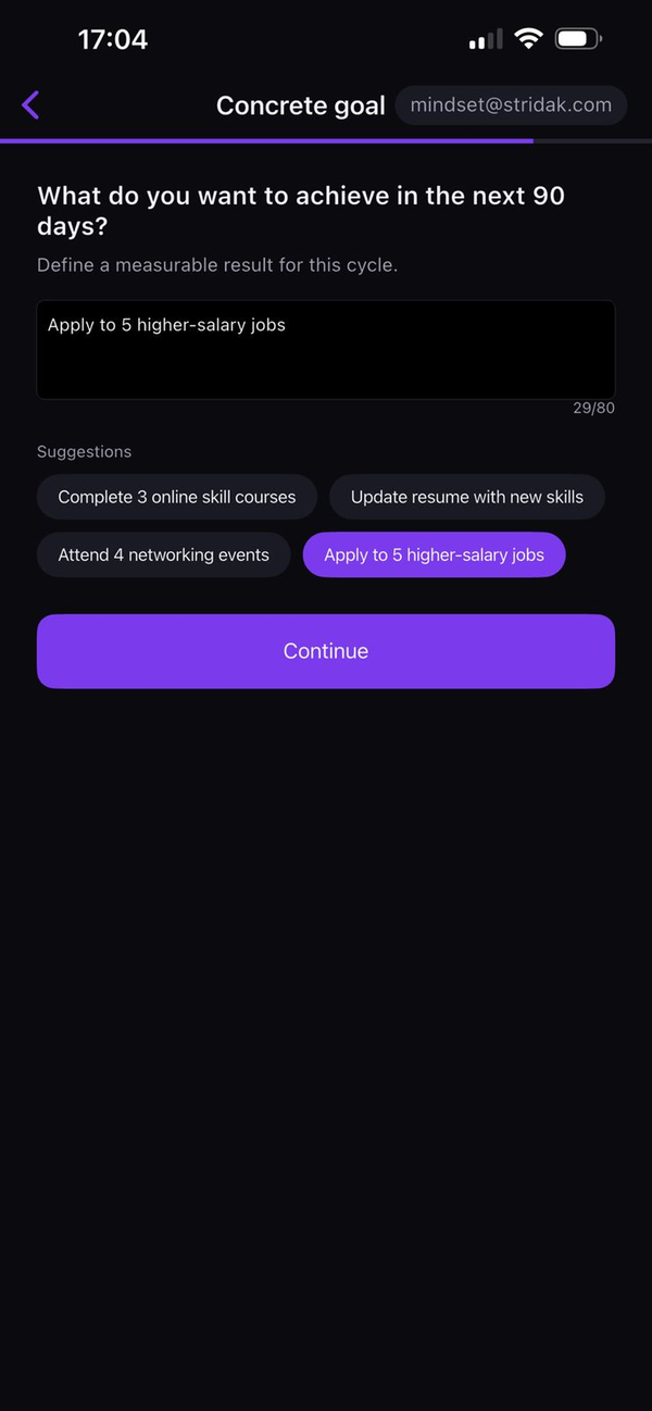 AI-powered 90-day concrete goal suggestions