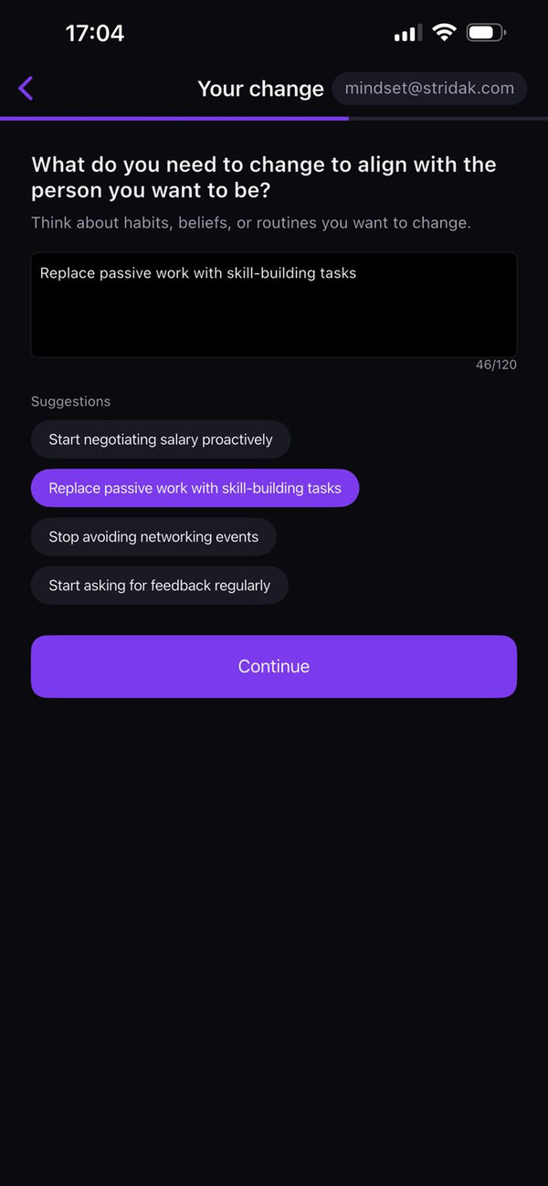 AI-generated identity change suggestions based on your goals and obstacles